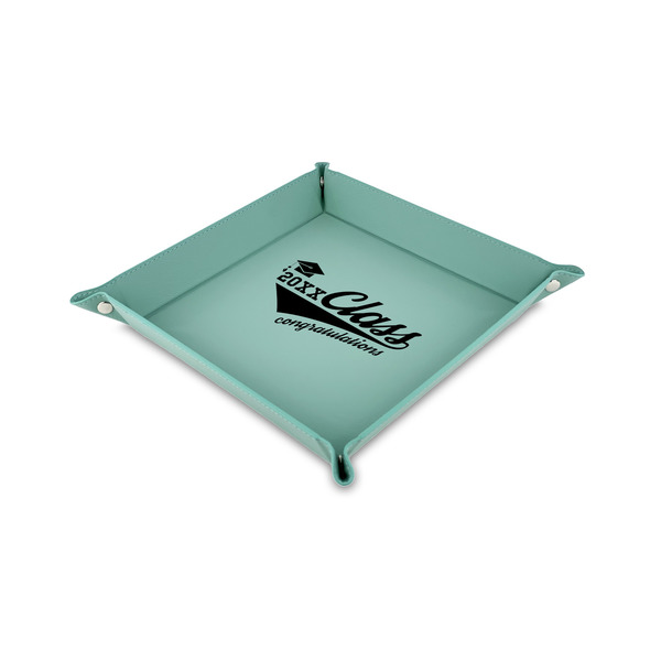 Custom Graduating Students Faux Leather Dice Tray - 6" x 6" - Teal (Personalized)