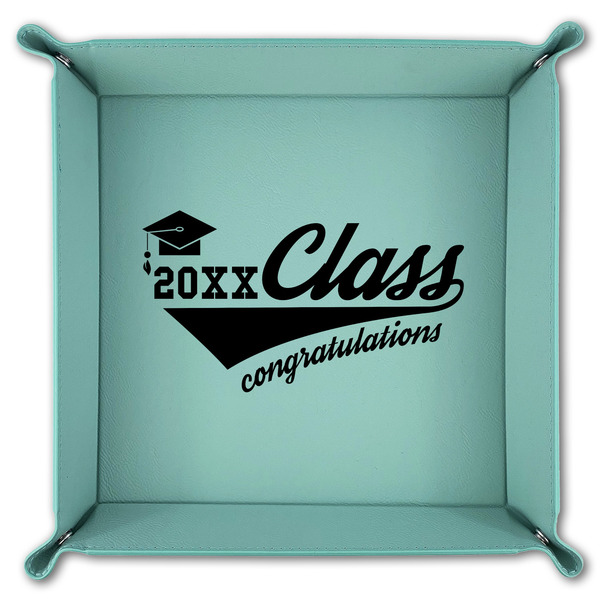 Graduating Students 9" x 9" Teal Leatherette Snap Up Tray - FOLDED