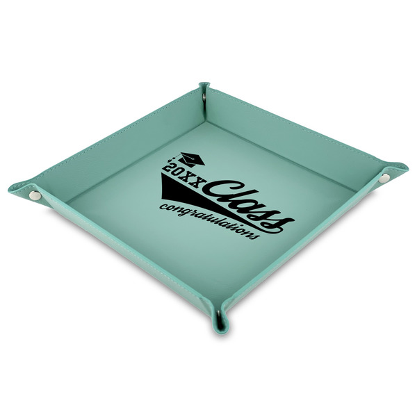 Custom Graduating Students 9" x 9" Teal Faux Leather Valet Tray (Personalized)