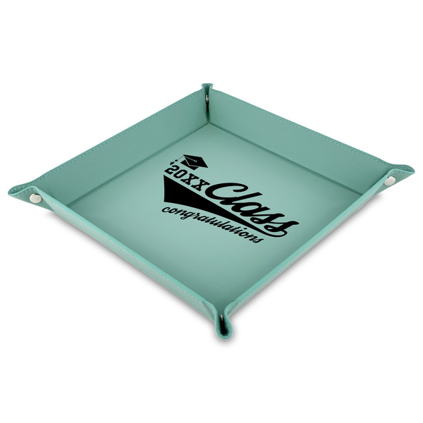 Custom Graduating Students Faux Leather Dice Tray - 9" x 9"  - Teal (Personalized)