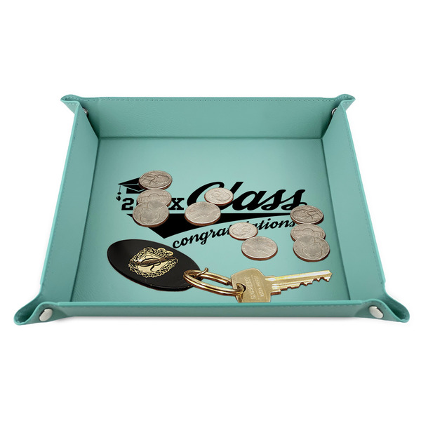 Graduating Students 9" x 9" Teal Leatherette Snap Up Tray - STYLED