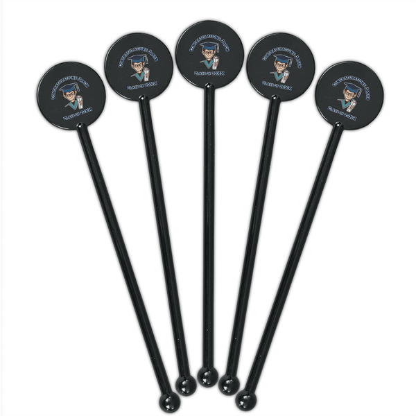 Graduating Students Black Plastic 5.5" Stir Stick - Round - Fan View