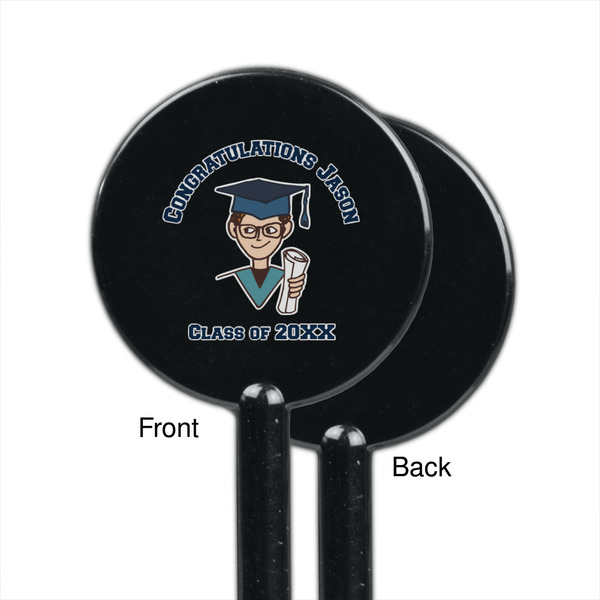 Graduating Students Black Plastic 5.5" Stir Stick - Single Sided - Round - Front & Back