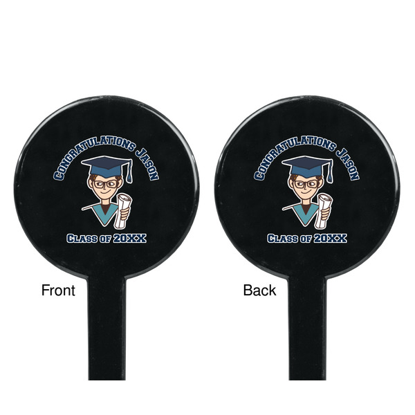 Graduating Students Black Plastic 7" Stir Stick - Double Sided - Round - Front & Back
