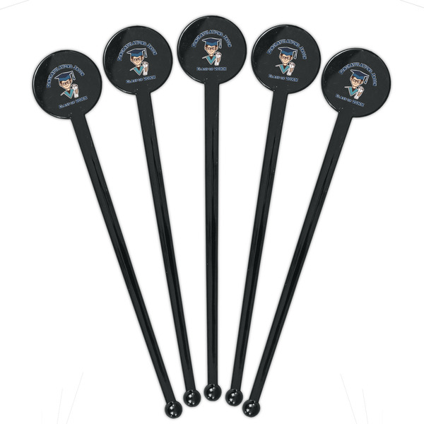 Graduating Students Black Plastic 7" Stir Stick - Round - Fan View