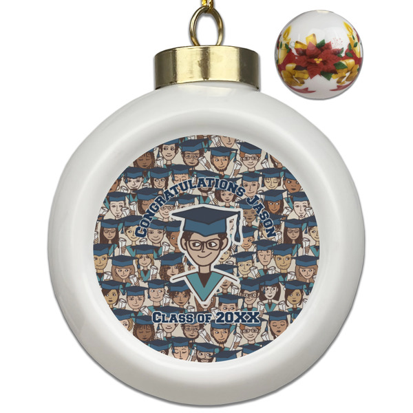 Custom Graduating Students Ceramic Ball Ornaments - Poinsettia Garland (Personalized)