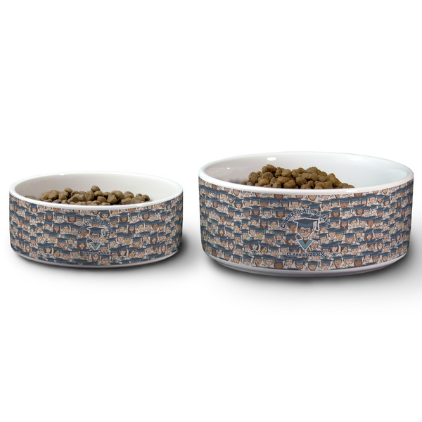 Graduating Students Ceramic Dog Bowls - Size Comparison