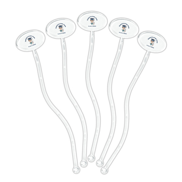Graduating Students Clear Plastic 7" Stir Stick - Oval - Fan