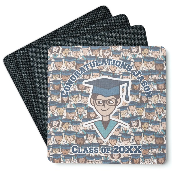 Custom Graduating Students Square Rubber Backed Coasters - Set of 4 (Personalized)