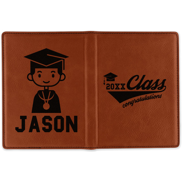 Graduating Students Cognac Leather Passport Holder Outside Double Sided - Apvl