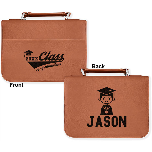 Graduating Students Cognac Leatherette Bible Covers - Large Double Sided Apvl