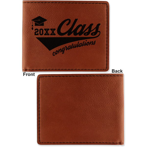 Graduating Students Cognac Leatherette Bifold Wallets - Front and Back Single Sided - Apvl