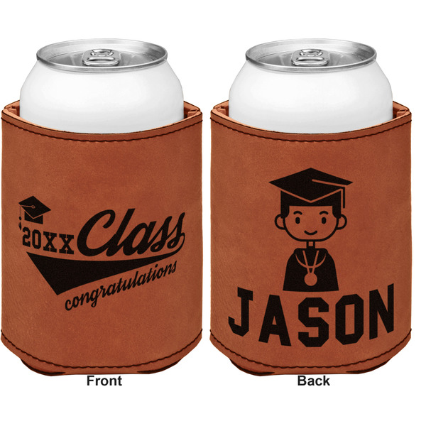 Graduating Students Cognac Leatherette Can Sleeve - Double Sided Front and Back