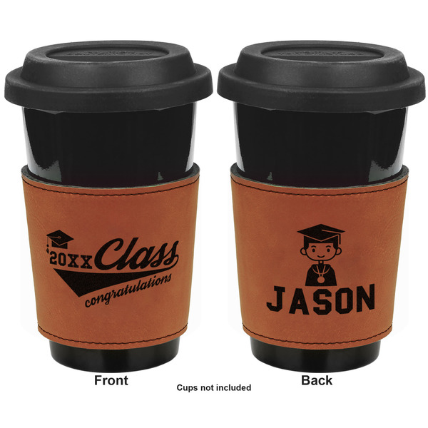 Graduating Students Cognac Leatherette Mug Sleeve - Double Sided Apvl