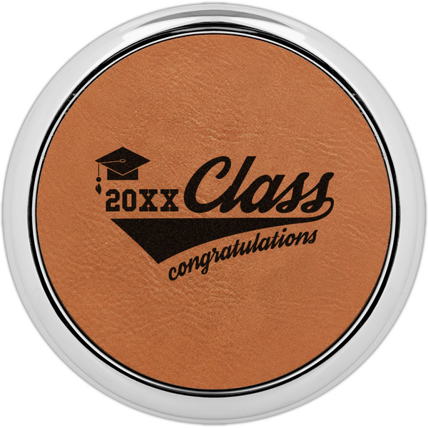 Custom Graduating Students Set of 4 Leatherette Round Coasters w/ Silver Edge (Personalized)