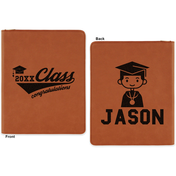 Graduating Students Cognac Leatherette Zipper Portfolios with Notepad - Double Sided - Apvl