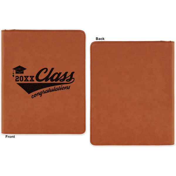 Graduating Students Cognac Leatherette Zipper Portfolios with Notepad - Single Sided - Apvl