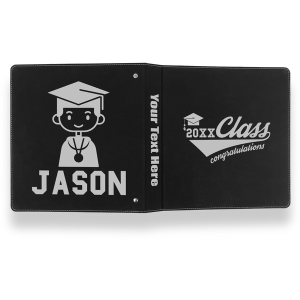Graduating Students Leather Binder - 1" - Black- Back Spine Front View