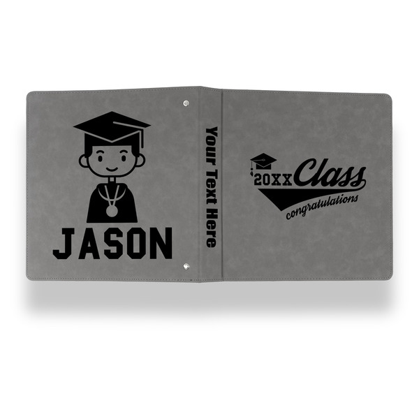 Graduating Students Leather Binder - 1" - Grey - Back Spine Front View