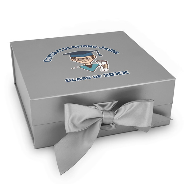 Custom Graduating Students Gift Box with Magnetic Lid - Silver (Personalized)