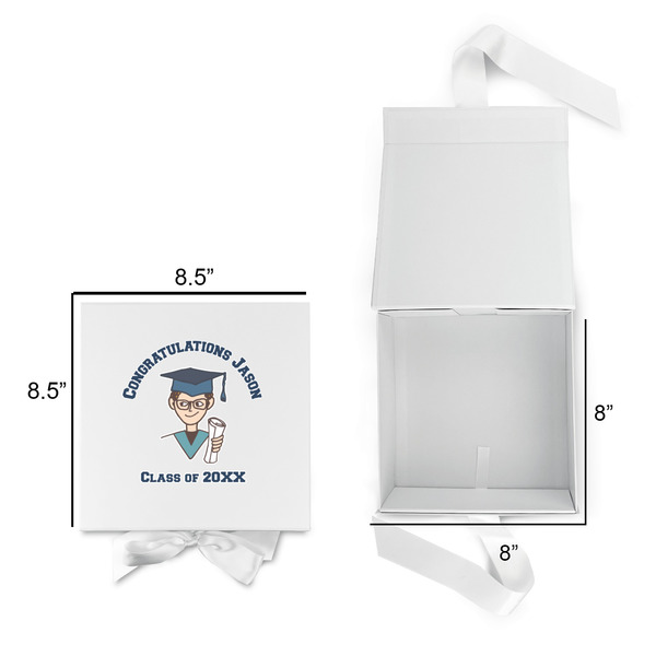 Graduating Students Gift Boxes with Magnetic Lid - White - Open & Closed