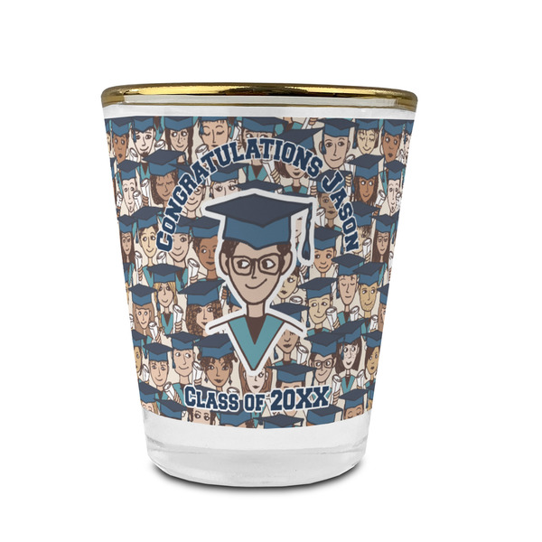 Custom Graduating Students Glass Shot Glass - 1.5 oz - with Gold Rim - Single (Personalized)