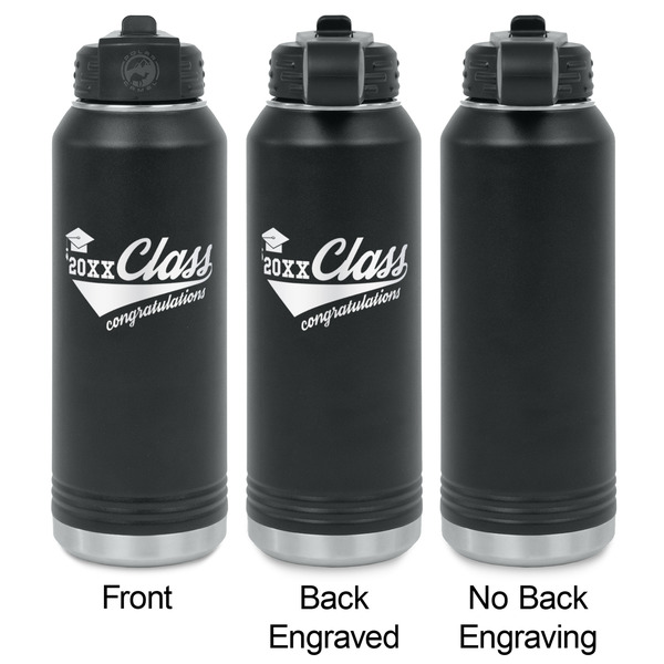 Graduating Students Laser Engraved Water Bottles - 2 Styles - Front & Back View