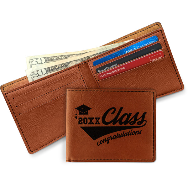 Graduating Students Leather Bifold Wallet - Open Wallet In Back