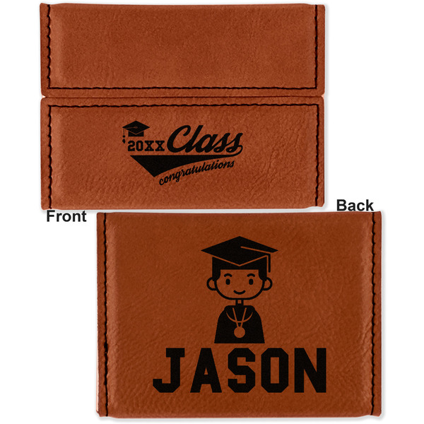 Graduating Students Leather Business Card Holder - Front Back