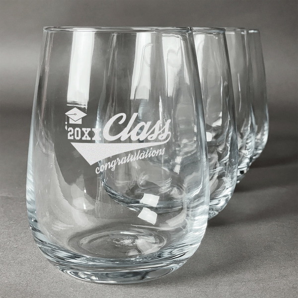 Custom Graduating Students Stemless Wine Glasses (Set of 4) (Personalized)