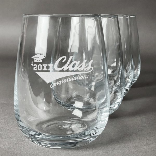 Custom Graduating Students Stemless Wine Glasses (Set of 4) (Personalized)