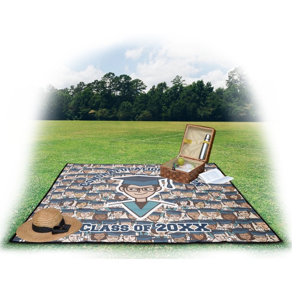 Graduating Students Picnic Blanket - with Basket Hat and Book - in Use