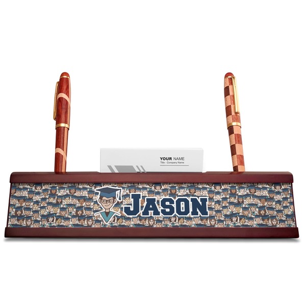 Graduating Students Red Mahogany Nameplates with Business Card Holder - Straight