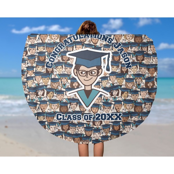 Graduating Students Round Beach Towel - In Use