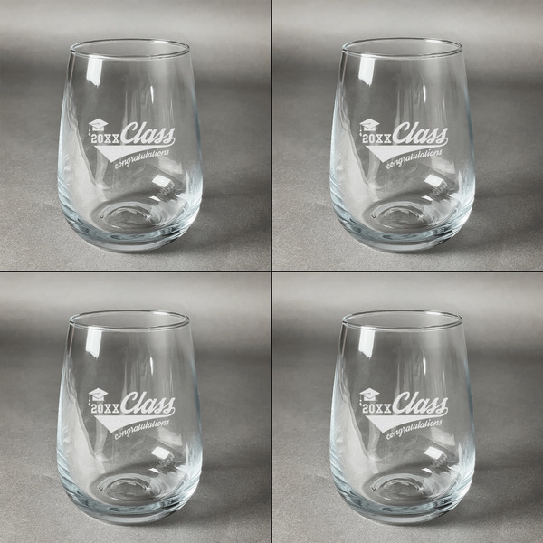 Graduating Students Set of Four Personalized Stemless Wineglasses (Approval)