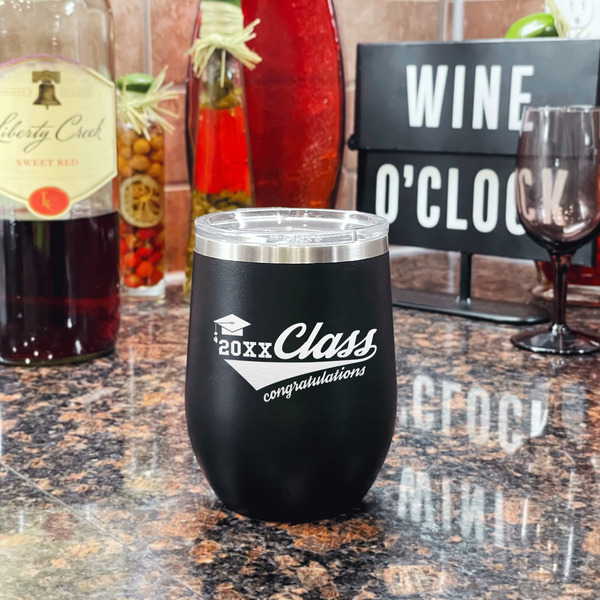 Graduating Students Stainless Wine Tumblers - Black - Double Sided - In Context