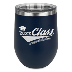 Graduating Students Stemless Stainless Steel Wine Tumbler - Navy - Double Sided (Personalized)