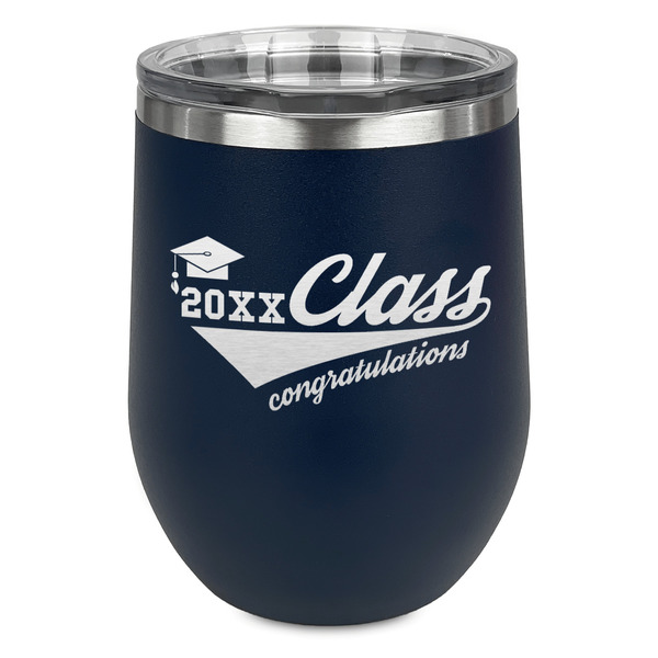Custom Graduating Students Stemless Stainless Steel Wine Tumbler - Navy - Double Sided (Personalized)