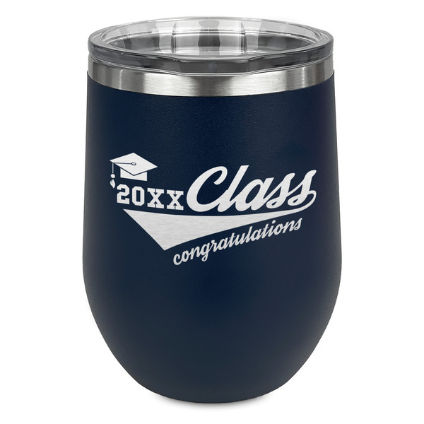 Custom Graduating Students Stemless Stainless Steel Wine Tumbler - Navy - Single Sided (Personalized)