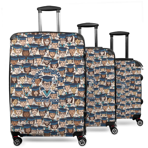 Custom Graduating Students 3 Piece Luggage Set - 20" Carry On, 24" Medium Checked, 28" Large Checked (Personalized)