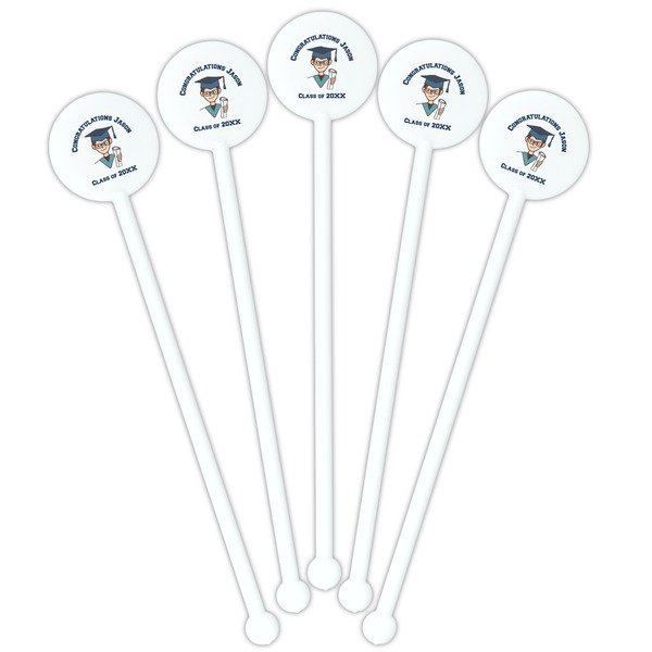 Graduating Students White Plastic 5.5" Stir Stick - Fan View
