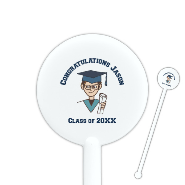 Custom Graduating Students 5.5" Round Plastic Stir Sticks - White - Single Sided (Personalized)