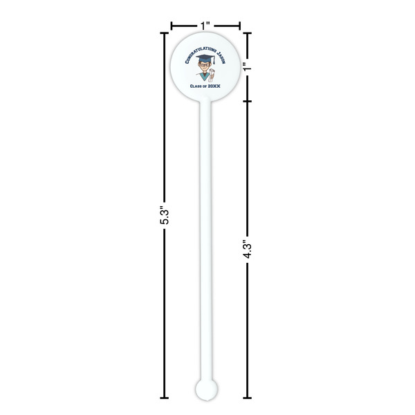 Graduating Students White Plastic 5.5" Stir Stick - Round - Dimensions