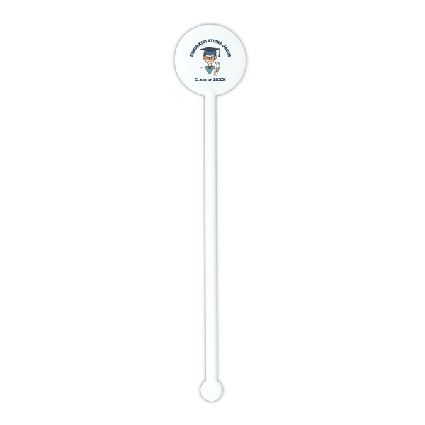 Graduating Students White Plastic 5.5" Stir Stick - Round - Single Stick