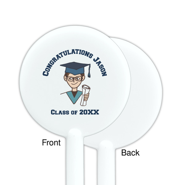 Graduating Students White Plastic 5.5" Stir Stick - Single Sided - Round - Front & Back