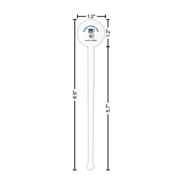 Graduating Students White Plastic 7" Stir Stick - Round - Dimensions
