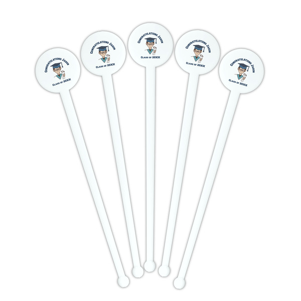 Graduating Students White Plastic 7" Stir Stick - Round - Fan View