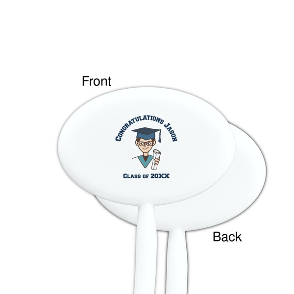 Graduating Students White Plastic 7" Stir Stick - Single Sided - Oval - Front & Back