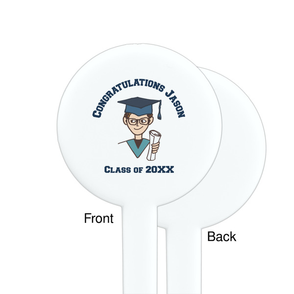 Graduating Students White Plastic 7" Stir Stick - Single Sided - Round - Front & Back