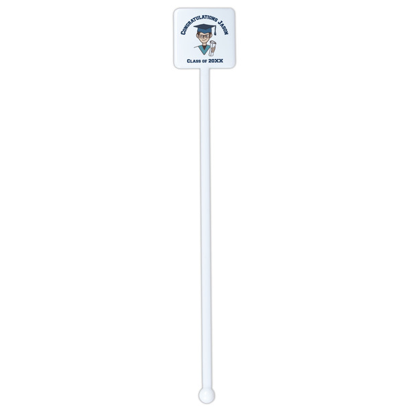 Graduating Students White Plastic Stir Stick - Single Sided - Square - Single Stick
